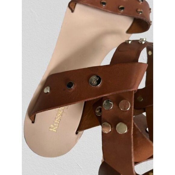 Russell Bromley London Ankle Sandals Brown Leather Gold Coin Greek Style - Picture 5 of 13